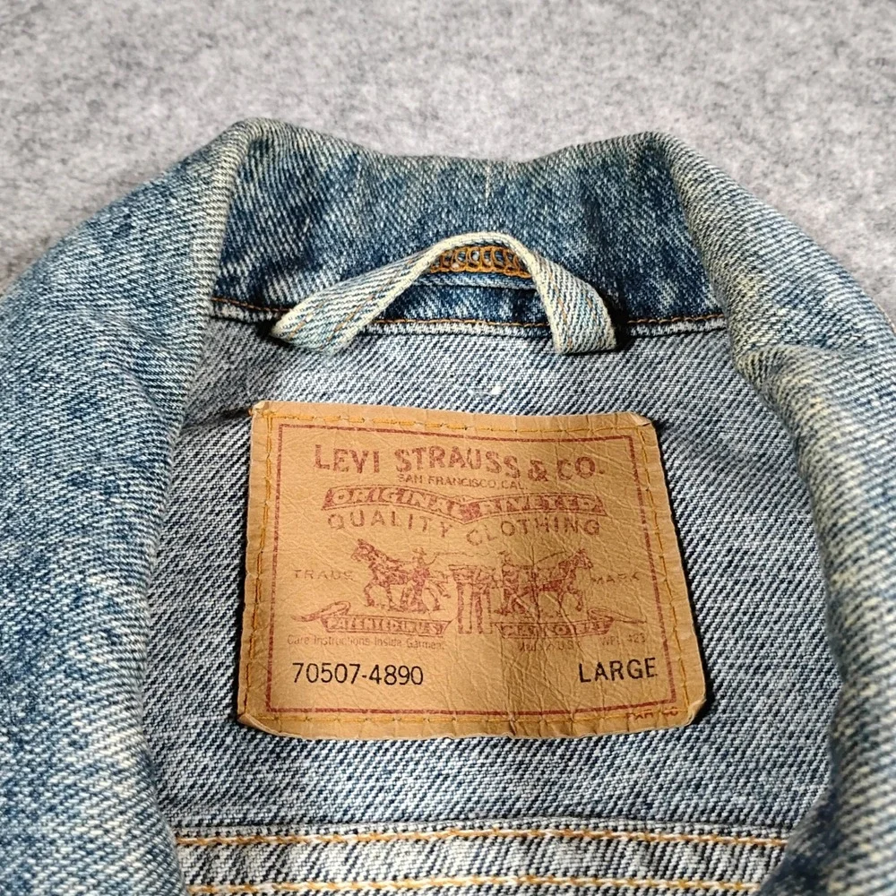 Vintage Levis 70507-4890 Mens Large Denim Trucker Jacket Blue Made in USA 90s - Picture 2 of 14